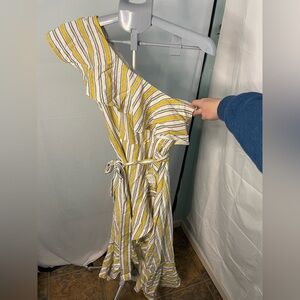 Lulus‎ High Tide One Shoulder Yellow Striped Dress Size small